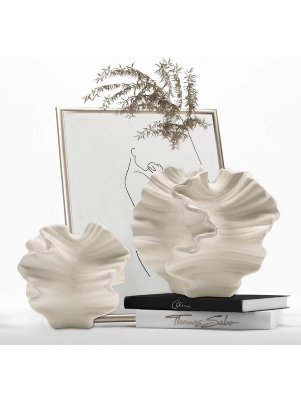 Set of 2 White Ceramic Flower Vases - Minimalist Nordic Boho Home Decor